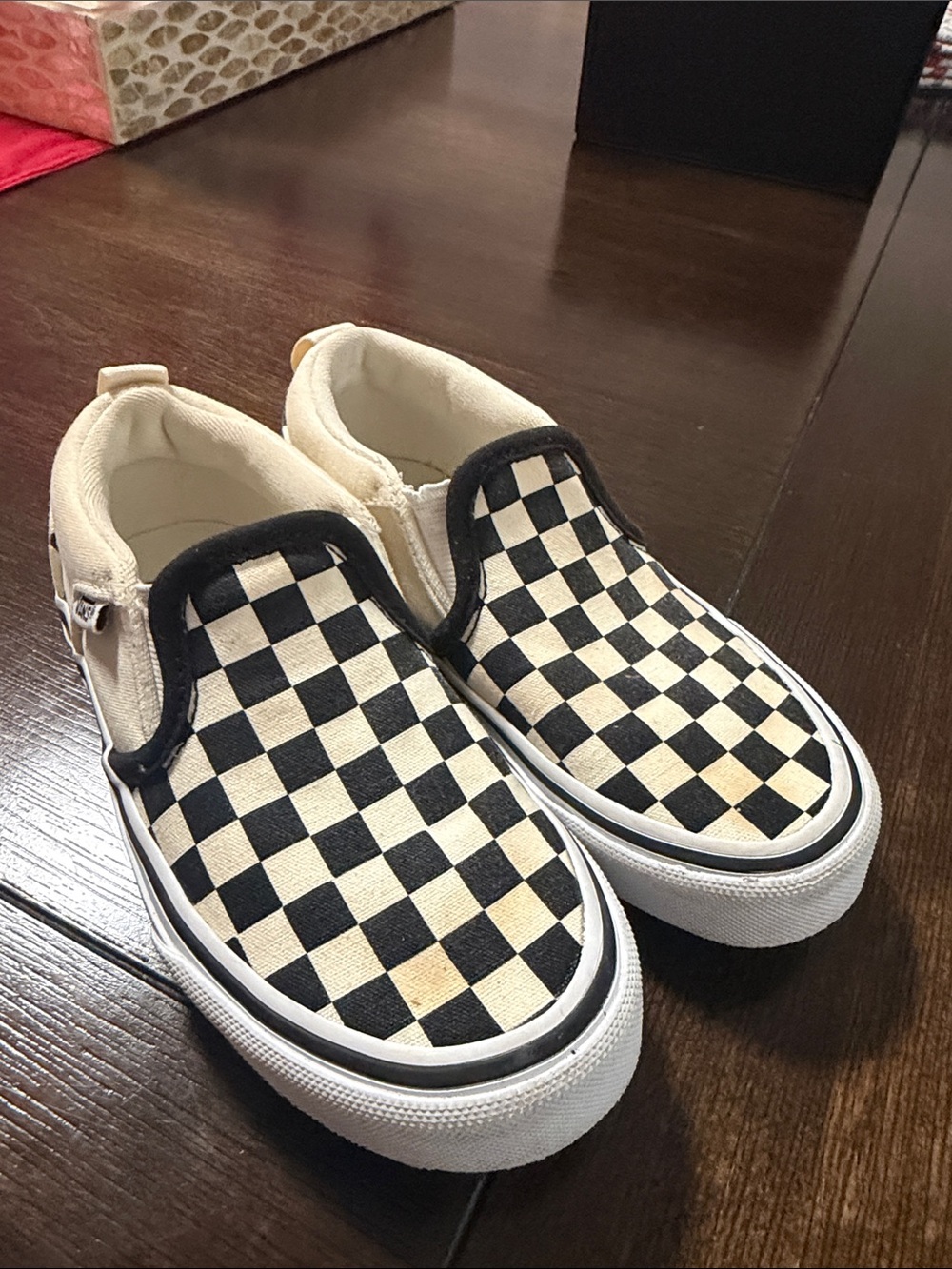 Vans Kids Checkerboard Slip-On Sneakers - Black & Cream